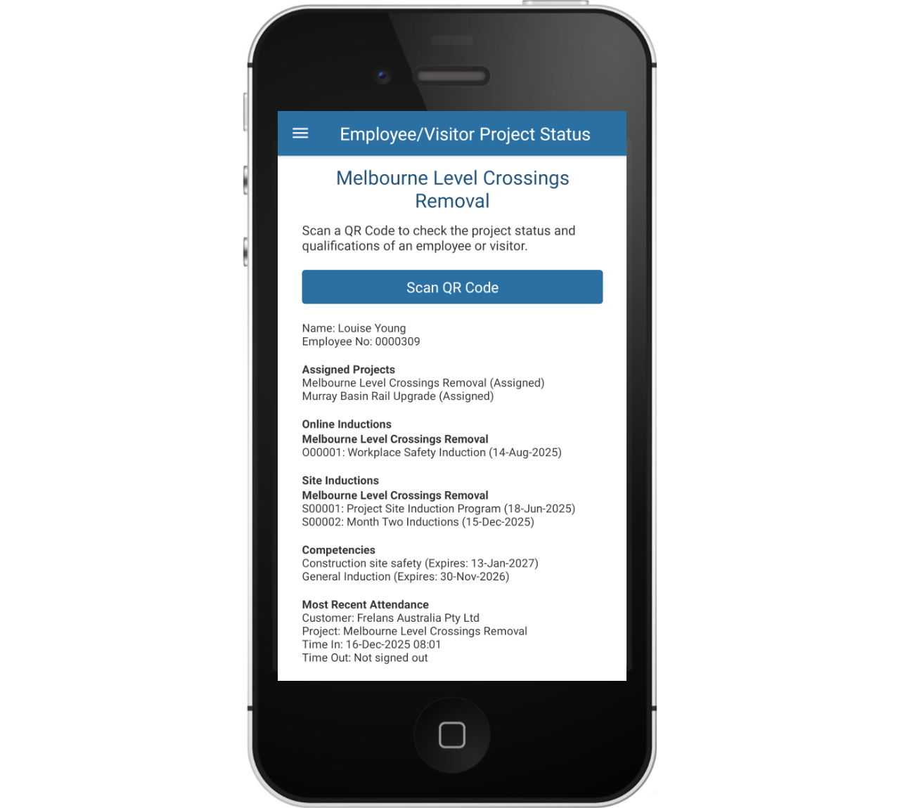 Employee/Visitor Project Status